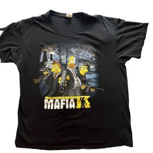 The Simpsons Springfield Mafia T-Shirt Men’s XL Black Graphic Tee Parody Funny